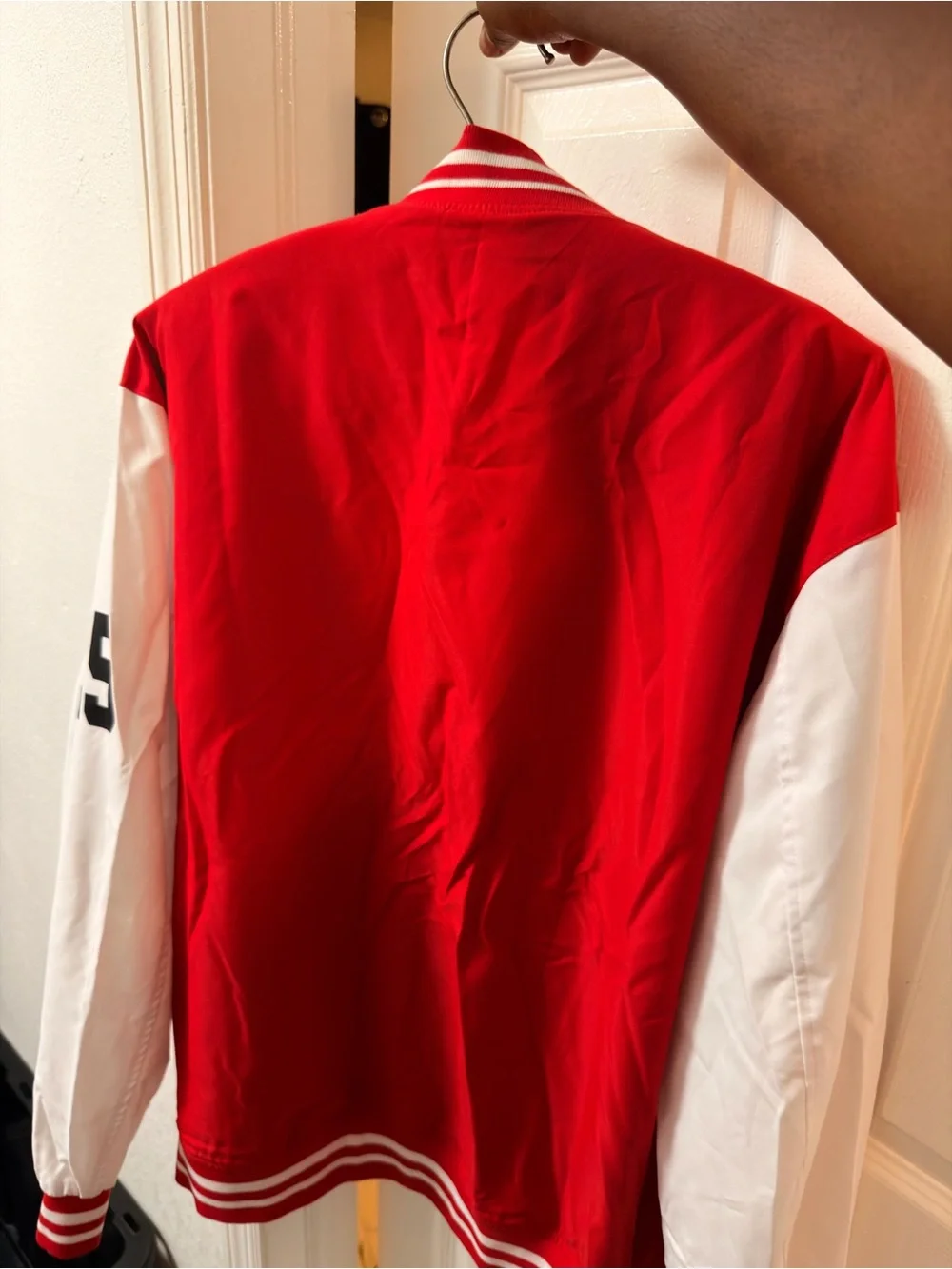 SHEIN Red and White Boston Letterman Jacket